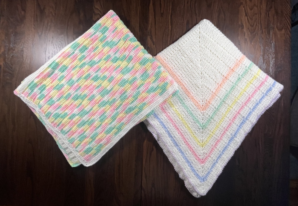 OOAK Homemade Crochet Neon Pastel Granny Baby Blankets Set of 2